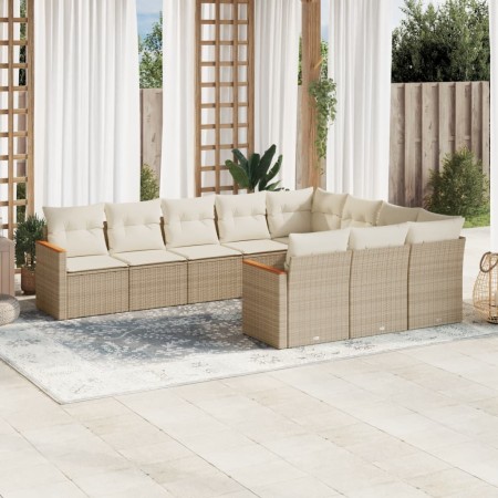 Set Divano da Giardino 10 pz con Cuscini Beige in Polyrattan