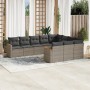 Set Divano da Giardino 10 pz con Cuscini Grigio in Polyrattan