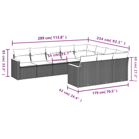 Set Divano da Giardino 10 pz con Cuscini Grigio in Polyrattan