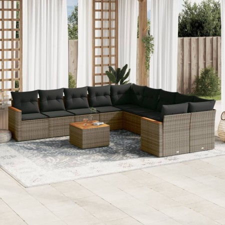 Set Divani da Giardino 11 pz con Cuscini in Polyrattan Grigio