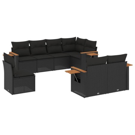 Set Divani da Giardino con Cuscini 8 pz Nero in Polyrattan