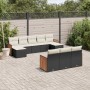 Set Divani da Giardino 10pz con Cuscini in Polyrattan Nero