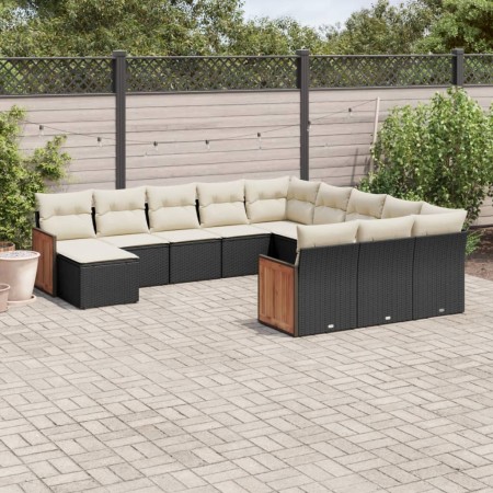 Set Divani da Giardino 12 pz con Cuscini Nero in Polyrattan