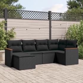 Set Divano da Giardino 6 pz con Cuscini Nero in Polyrattan