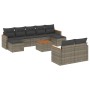 Set Divano da Giardino 10 pz con Cuscini Grigio in Polyrattan