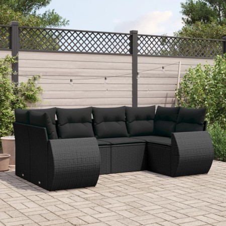 Set Divano da Giardino 6 pz con Cuscini Nero in Polyrattan