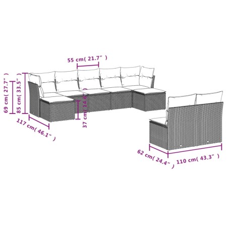 Set Divani da Giardino 9 pz con Cuscini Nero in Polyrattan