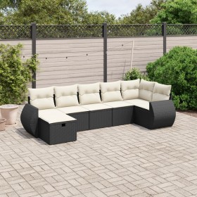 Set Divani da Giardino con Cuscini 7pz Nero Polyrattan