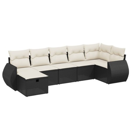 Set Divani da Giardino con Cuscini 7pz Nero Polyrattan