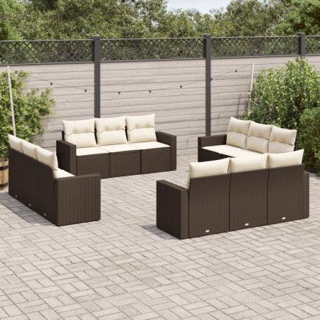 Set Divani da Giardino 12 pz con Cuscini Marrone in Polyrattan