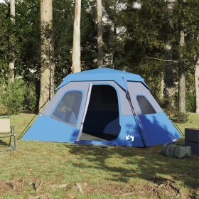 Tenda Campeggio 6 Persone Blu Rilascio Rapido Impermeabile