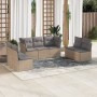 Set Divani da Giardino 7 pz con Cuscini Beige in Polyrattan