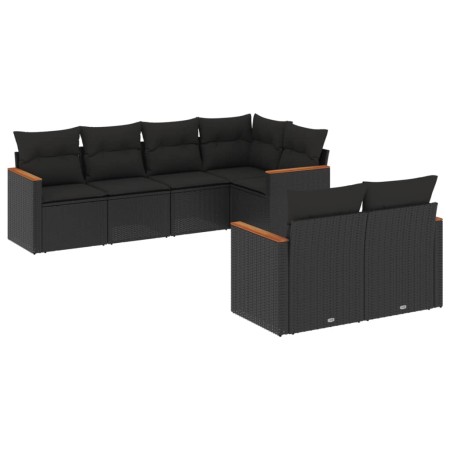 Set Divani da Giardino con Cuscini 7pz Nero Polyrattan