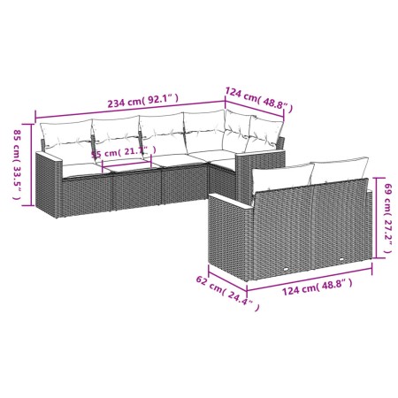 Set Divani da Giardino con Cuscini 7pz Nero Polyrattan