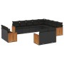 Set Divani da Giardino 12 pz con Cuscini Nero in Polyrattan