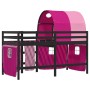 Letto a Soppalco con Tunnel Bambini Rosa 90x200cm Massello Pino