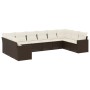 Set Divani da Giardino 10pz con Cuscini in Polyrattan Marrone