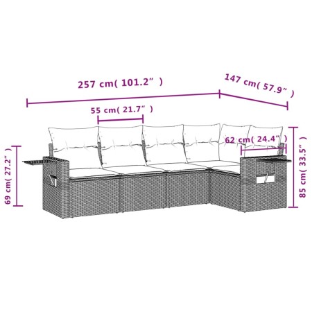 Set Divani da Giardino 5 pz con Cuscini in Polyrattan Nero