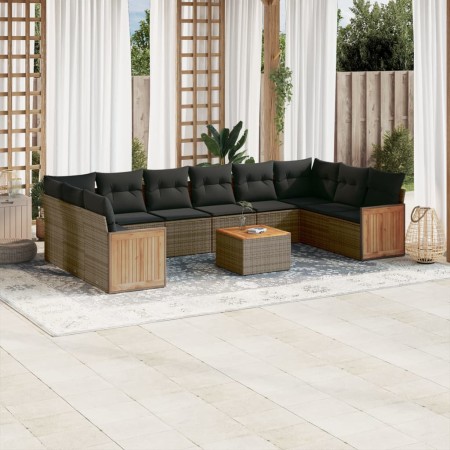 Set Divani da Giardino 11 pz con Cuscini in Polyrattan Grigio