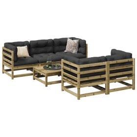 Set Divani da Giardino 6pz con Cuscini Legno Impregnato di Pino