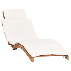 idaXL Lettino Prendisole Pieghevole con Cuscino Bianco Crema in Teak