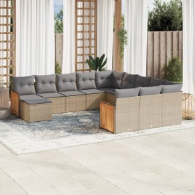 Set Divani da Giardino 12 pz con Cuscini Beige in Polyrattan