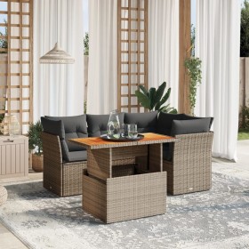 Set Divano da Giardino 5 pz con Cuscini Grigio in Polyrattan