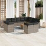 Set Divani da Giardino 13 pz con Cuscini Grigio in Polyrattan