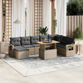 Set Divano da Giardino 9 pz con Cuscini Grigio in Polyrattan