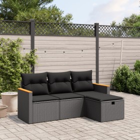 Set Divani da Giardino 4 pz con Cuscini Nero in Polyrattan