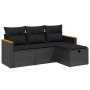 Set Divani da Giardino 4 pz con Cuscini Nero in Polyrattan