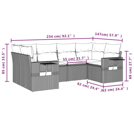 Set Divano da Giardino 6 pz con Cuscini Marrone in Polyrattan