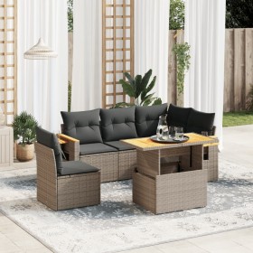 Set Divano da Giardino 6 pz con Cuscini Grigio in Polyrattan