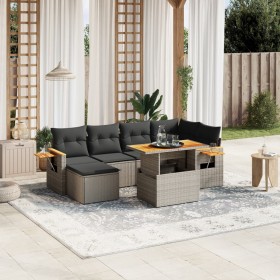 Set Divani da Giardino 7 pz con Cuscini Grigio in Polyrattan