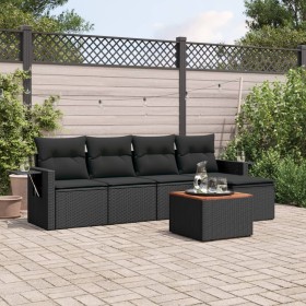 Set Divano da Giardino 6 pz con Cuscini Nero in Polyrattan