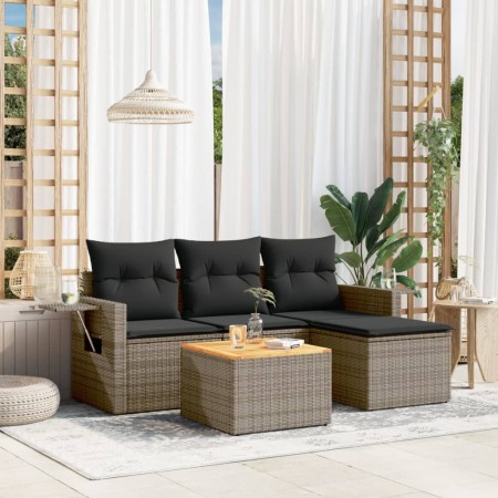 Set Divano da Giardino 5 pz con Cuscini Grigio in Polyrattan