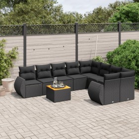 Set Divani da Giardino 9 pz con Cuscini Nero in Polyrattan