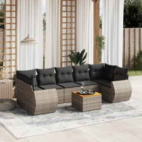 Set Divano da Giardino 8 pz con Cuscini Grigio in Polyrattan