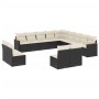 Set Divani da Giardino 13pz con Cuscini Nero in Polyrattan