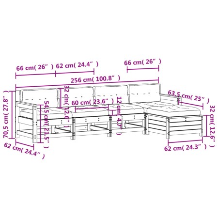 Set Salotto Giardino 5pz con Cuscini Bianco Legno Massello Pino