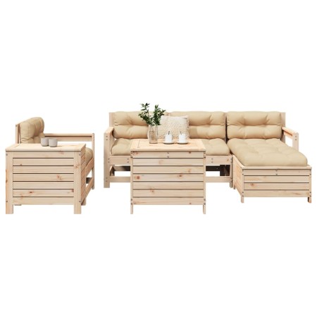 Set Divani da Giardino 7 pz in Legno Massello di Pino