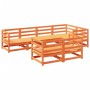 Set Divani da Giardino 7 pz Marrone Cera Legno Massello Pino