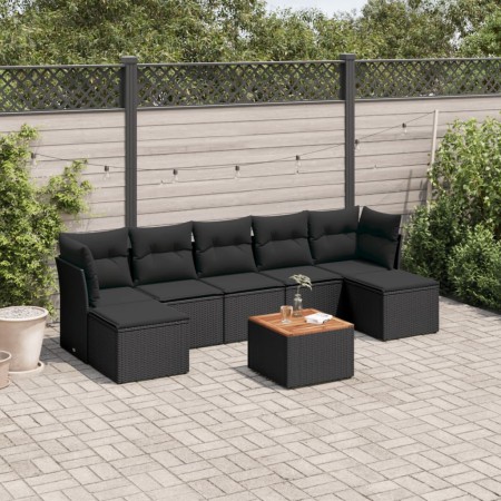 Set Divani da Giardino con Cuscini 8 pz Nero in Polyrattan