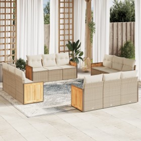 Set Divani da Giardino 12 pz con Cuscini Beige in Polyrattan