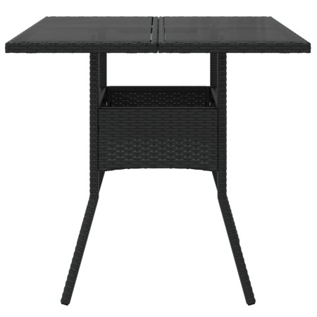 Tavolo da Giardino Piano in Vetro Nero 80x80x75 cm Polyrattan