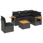 Set Divano da Giardino 6 pz con Cuscini Nero in Polyrattan