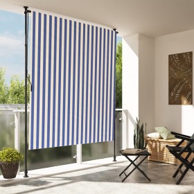 Tenda a Rullo Esterno Blu e Bianca 150x270cm Tessuto e Acciaio