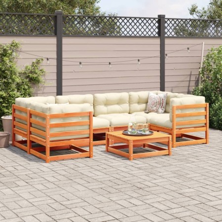 Set Divani da Giardino 7 pz Marrone Cera Legno Massello Pino