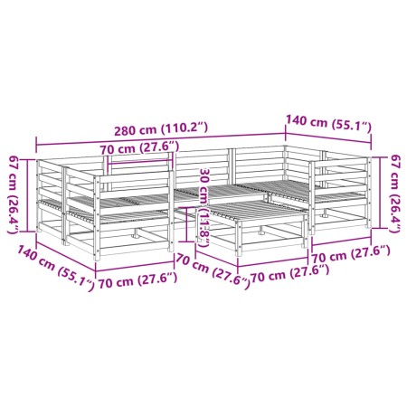 Set Divani da Giardino 7 pz Marrone Cera Legno Massello Pino