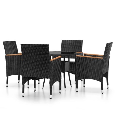 Set Bistrot da Giardino 5 pz Polyrattan e Vetro Temperato Nero